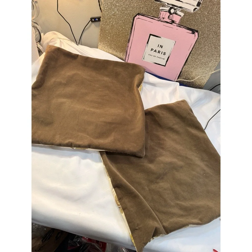 2 FeatherPillow Covers Luxury Earth Tones Tan Thick‎ Zipper Cleaned 321
